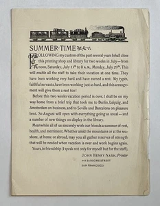 John Henry Nash / Broadside Summer-Time 1929 - Imagen 1 de 2