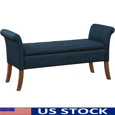Storage Bench Upholstered Ottoman Accent Window Seating Living Room Hallway - Image 1 of 4