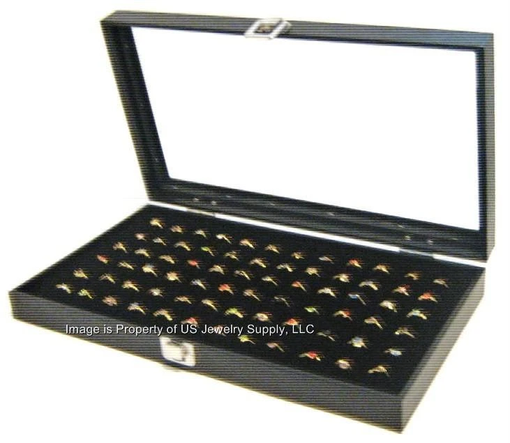 Glass Top Lid 72 Ring Black Showcase Jewelry Display Storage Organizer Box Case - Image 1 of 1