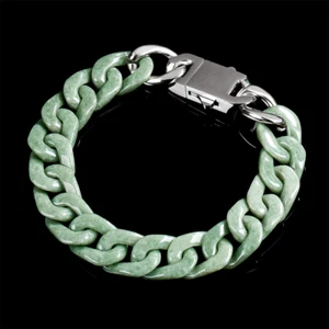 Real Grade A Natural Green Jade Jadeite Cuban Curb Link Bracelet 5.9-9.4inch - Picture 1 of 13