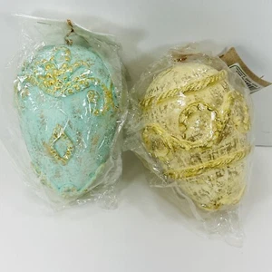 SILVESTRI Fancy Pastel Easter Egg Ornaments Distress Antique Look 3.5x6 Set of 2 - Picture 1 of 15