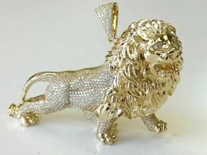 3Ct Round diamond Men's King Lion Pendant 14K Yellow Gold Silver Plated - Picture 1 of 4