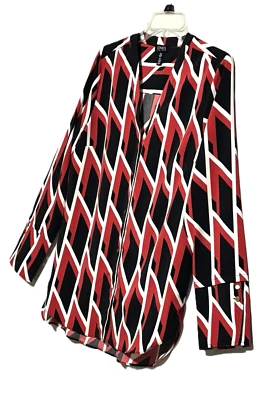 Túnica de gran tamaño JONES New York M o L roja negra blanca manga larga botón delantero Foto 1 de 4