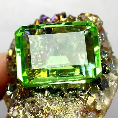90 To 100 Ct Peridot Gemstone Green Color Emerald Cut Certified Loose Gemstone - Image 1 of 4