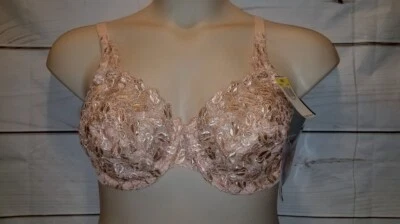 NWT Playtex Bra 40C Peach X dye 4302 Lace Semi Sheer Rosebud Embroidery  - Image 1 of 4
