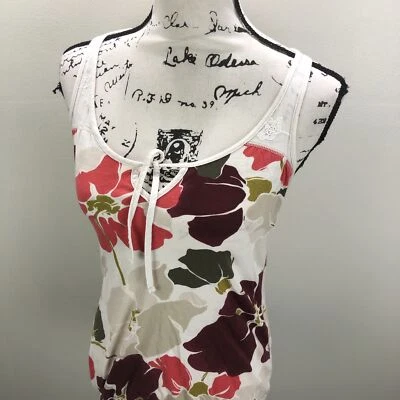 GILLY HICKS Round Neck Keyhole White Floral Print Tank Top Women's Size XS - Image 1 of 4