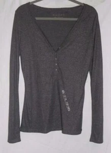 NWOT - Ms. L/S Shimmery Stretch V-Neck Ribbed Shirt from Guess - Gray - Sz XL - Picture 1 of 1