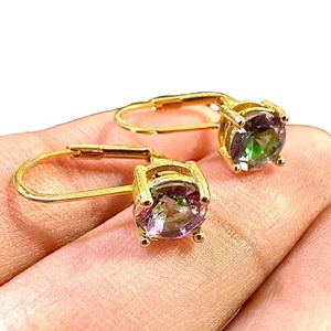 Mystic Topaz Leverback Earrings 6MM Drop Dangle Earrings for Women Gold Plated - Picture 1 of 10