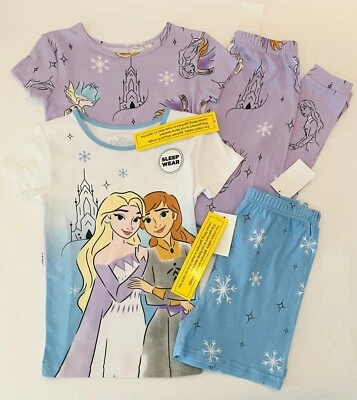 Disney Frozen Girl Pajamas Size 10 Pants Shorts Shirt 4 PC Set Cute Pjs New - Image 1 of 3