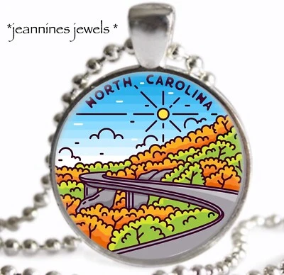 North Carolina NECKLACE State Souvenir USA Travel Art Print Silver Charm Pendant - Image 1 of 4