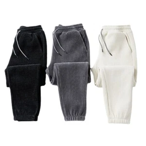 Men's Jogger Pants Casual Loose Corduroy Sports Sweatpants Lace Up Trousers - Picture 1 of 13