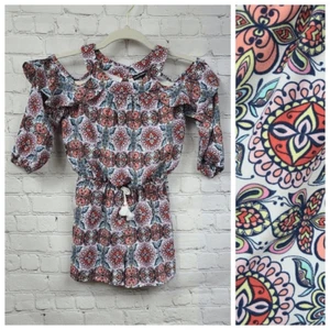 Sequin Hearts | Cold Shoulder Ruffled Romper Girls Small Floral Print Shorts One - Picture 1 of 10