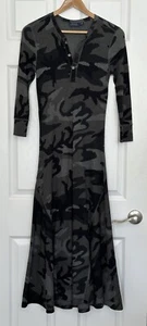 POLO RALPH LAUREN Black Gray Camo Henley Waffle Knit Maxi Dress Fit & Flare S - Picture 1 of 16