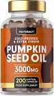 Pumpkin Seed Oil 3000mg 200 Softgel Cold Pressed Prostate & Urinary Health