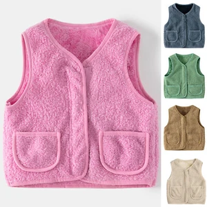 Toddler Children Girls Boys Solid Warm Thick Fleece Sleeveless Vest Zipper Coat - Picture 1 of 15