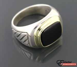 David Yurman Cable 14k Gold Sterling Silver Onyx Men's Ring