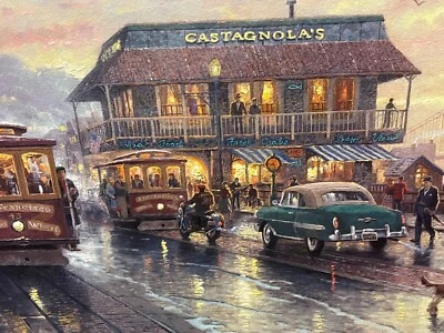 Pintura rara firmada y mejorada por Thomas Kinkade "City by the Bay" Galería Pf Foto 1 de 4