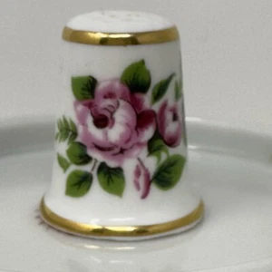 Aynsley Thimble England China Pink Roses Buds Gold Trim Vtg Mint Collectible - Picture 1 of 9