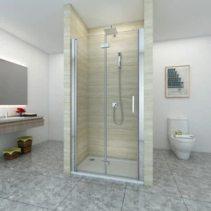 Frameless Shower Screen Bifold Pivot Door Wall to Wall Large Entry - 860x1900mm - Picture 1 of 19
