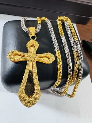 22CT 22K 916 Fine Real Yellow Gold Snake Cross Necklace 21.5”/22” long 3mm 14.8g - Image 1 of 4