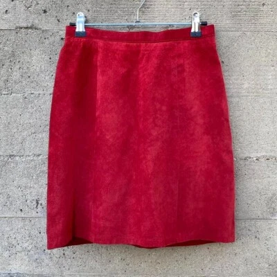 Minifalda Vintage Años 70 80 Cuero Gamuza Roja Cintura Alta Colección Frontier 25 Foto 1 de 4