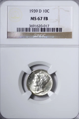 GEM++ BU 1939-D Mercury Dime NGC MS67 FB Full Split Bands Great High Grade KCHL Cover