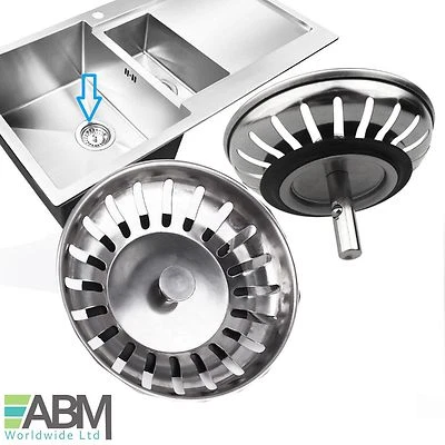 2x Stainless Steel Replacement Kitchen Sink Drain Strainer Drainer Waste Plug UK - Image 1 of 4