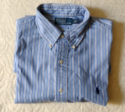 Polo Camicia maschile uomo ragazzo A righe Celeste Taglia 43 - Imagen 1 de 4