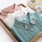 Women Cotton Shirt Floral Lace Blouse Embroidered Top Preppy Lolita Retro