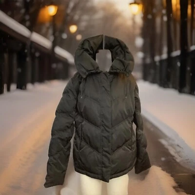 Ana Embudo Cuello Negro Abombado Abrigo Hasta la Cadera Mujer L 44” Busto, 25” L Relleno Foto 1 de 4