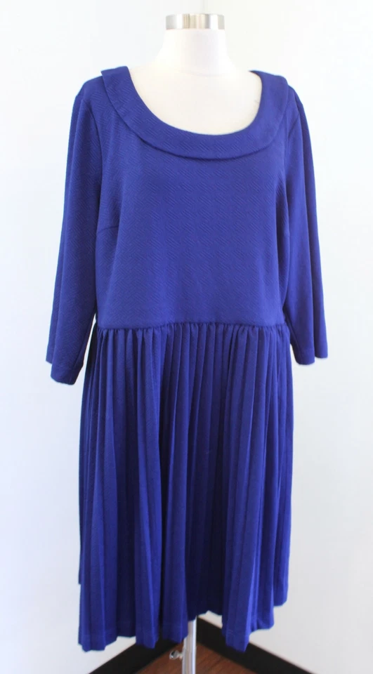 Modcloth Blue Geometric Embossed Peter Pan Collar Pleated Dress Size 2X 2XL - Image 1 of 4