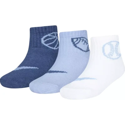Nike Baby 3 Pk Azul Blanco Tobillo Algodón Swoosh Gripper Conjunto de Calcetines Deportivos 12-24 MO Foto 1 de 2