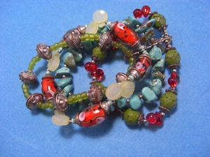 CHICO’S Vibrant Multi-Colorful Beaded Silver-Tone Flexible Bracelet - Picture 1 of 8