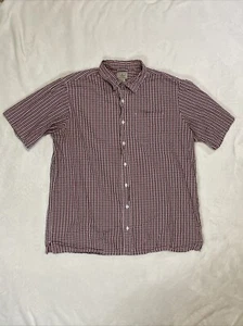 L.L. Bean Red Plaid Button-Down Shirt Mens Short Sleeve Cotton Size XL TALL - Picture 1 of 11
