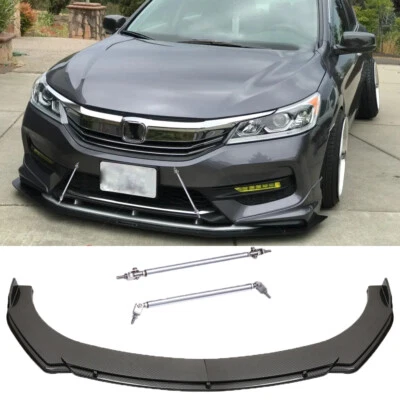 Alerón labial del parachoques delantero divisor estilo carbono + barra de varillas de puntal para Honda Accord Foto 1 de 4