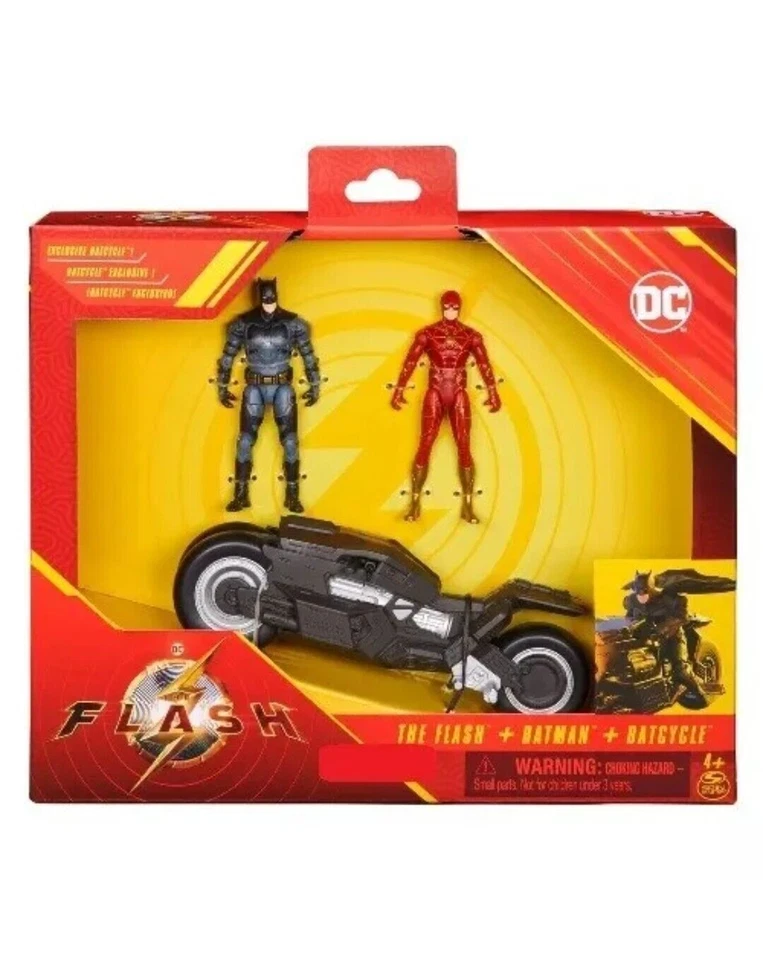 DC Comics The Flash Batcycle with Action Figures Set of 3 Pieces