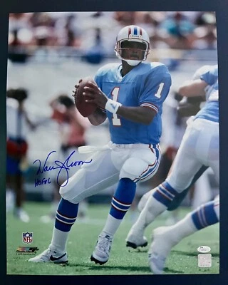 WARREN MOON SIGNED AUTOGRAPHED HOUSTON OILERS 16x20 PHOTO JSA - Image 1 of 2