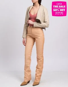 RRP€506 MUT Leather Jacket IT40 US4 UK8 S Beige Asymmetric Zip Made in Italy - Picture 1 of 12