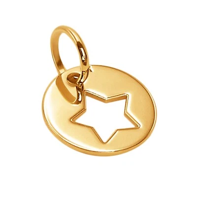 10k Pure Solid Yellow Gold Five Point Star Round Cute Delicate Charm Pendant - Image 1 of 4