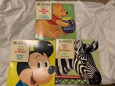 Winnie the Pooh & Mickey Mouse Golden Book Lot 1974 Vintage Spanish & English - Image 1 of 4
