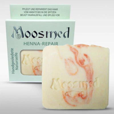 Handgesiedete Henna-Haar-Seife, nicht färbend, Moosmed, Olivenöl, vegan