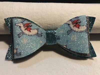 MOÑO DE PELO NAVIDAD 3 CAPAS. AZUL, PLATA Y BLANCO.4.25" X 2", CASERO Foto 1 de 2