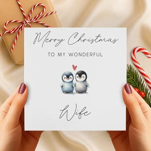 Personalised Penguin Christmas Card for Wife, Girlfriend or Fiancée Romantic - Picture 1 of 5