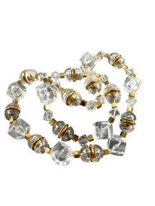 Napier Clear Lucite & Gold Necklace Crystal Ice Collection Geometric Bead VTG - Picture 1 of 9