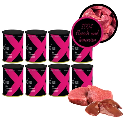 Hundefutter Nassfutter Hund Dosen 8x400g Rind und Leberstücke Monoprotein X-DOG - Bild 1 von 4