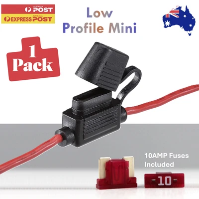 1 Pack Low Profile Mini Blade Inline Fuse Holder & 1 x 10AMP Fuse 30CM 16AWG - image 1 of 4
