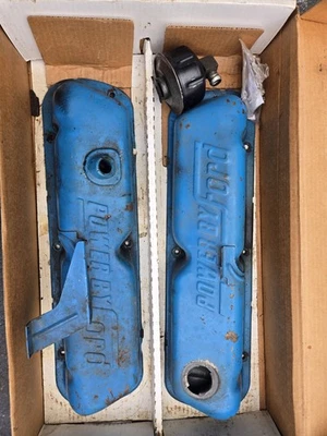 КОМПЛЕКТ СИНИХ КРЫШЕК КЛАПАНОВ MUSTANG 1968 1969 OEM FORD V8 289 302 351   - Изображение 1 из 4