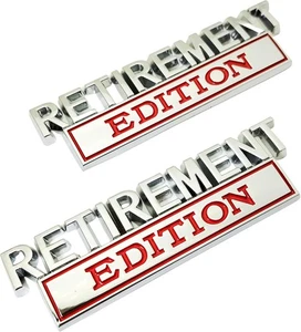 2Pc Metal RETIREMENT EDITION Emblems Car Badges Letters Fender Decal Silver&Red - Foto 1 di 7