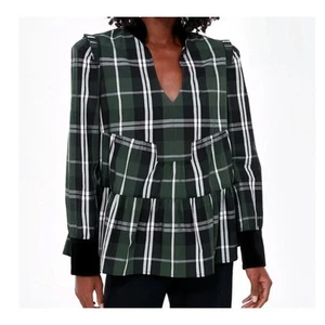 Blusa Camisa Tuckernuck XL Verde Tartán Cuadros Volantes Túnica Terciopelo Extra Grande - Imagen 1 de 7