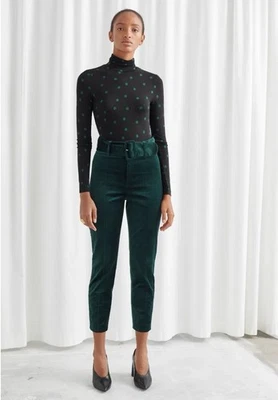 & Other Stories Pantalón Pantalón Esmeralda Verde Oscuro Terciopelo Cinturón 8 Nuevo Con Etiquetas  Foto 1 de 4